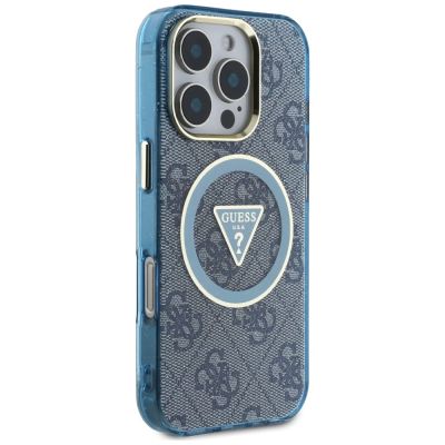 4. Guess IML Metal Glitter 4G Circle Triangle MagSafe Case for iPhone 16 Pro - Blue