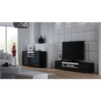 4. TV cabinet VIVA 180 black/gloss black+white