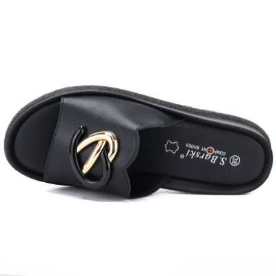 3. Women's leather wedge sandals, black, S.Barski KV61-6046