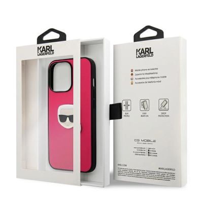 8. Karl Lagerfeld Leather Ikonik Karl's Head Metal Case for iPhone 13 Pro / 13 6.1" - Pink