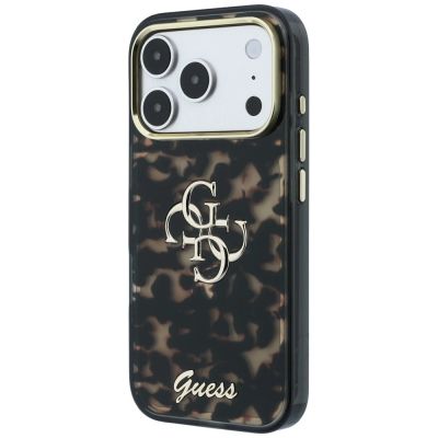 2. Guess IML 4G Script Metal Case for iPhone 17 Pro Max / 18 Pro Max - Black and Brown