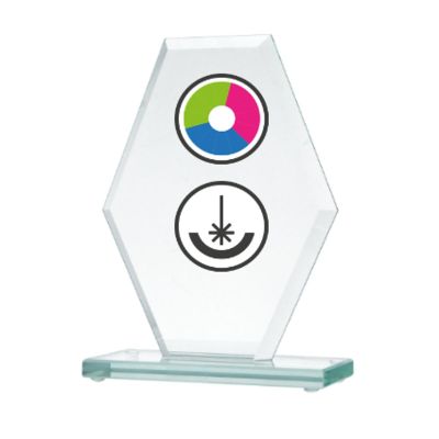 3. Glass trophy with LuxorJet color printing, engraving, and paint filling
