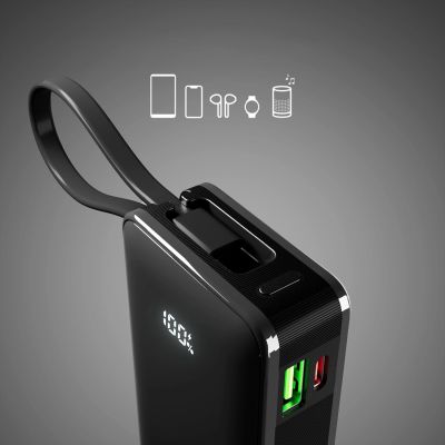 6. Powerbank SBS 10000 mAh 20W with built-in USB-C cable and digital display - black