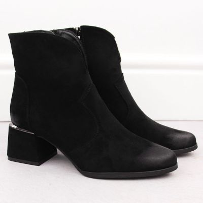 2. Women's suede high-heeled ankle boots, black, Potocki 12422