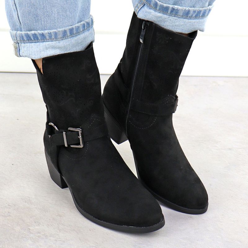 6. Women's suede cowboy boots black M.Daszyński MR1921-47