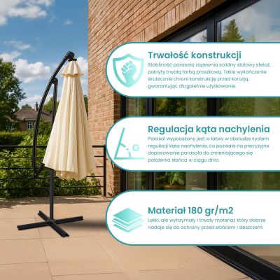 11. Extralink Black Forest Garden Umbrella with Side Panels, Large 3m Beige Cantilever Patio Umbrella with Hexagon Bracket Beige, Black