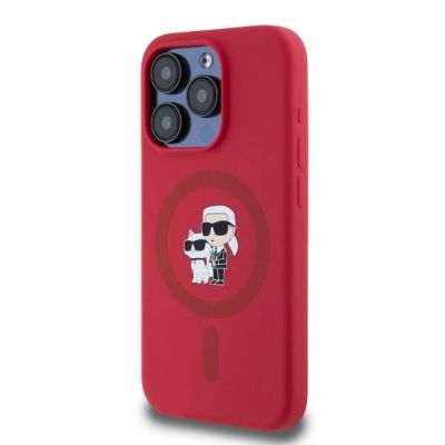 2. Karl Lagerfeld Silicone Karl&Choupette Heads Ring MagSafe Case for iPhone 15 Pro - Red