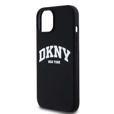 6. DKNY Liquid Silicone White Printed Logo MagSafe Case for iPhone 15 Plus / 14 Plus - Black
