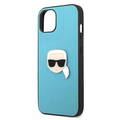 6. Karl Lagerfeld Leather Ikonik Karl's Head Metal Case for iPhone 13 mini - Blue