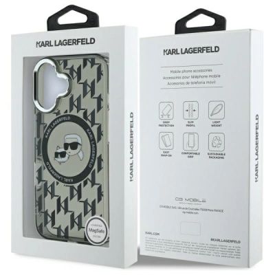 8. Karl Lagerfeld IML Monogram Karl & Choupette Head MagSafe iPhone 16 Case - Black