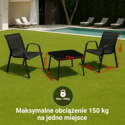 9. Classic Black Forest textile garden furniture set, two chairs + black table