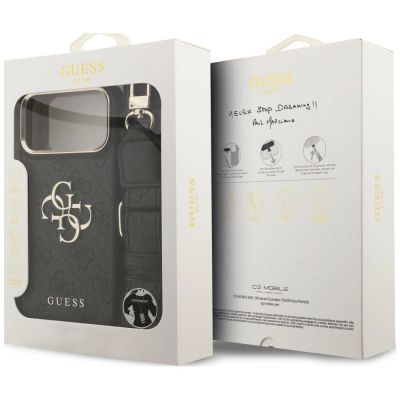 9. Guess 4G Big 4G Classic Logo Big Strap Metal Buttons Case for iPhone 18 Pro / 17 Pro – Black