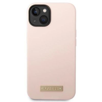 3. Guess Silicone Logo Plate MagSafe Case for iPhone 13 / 14 / 15 - Pink