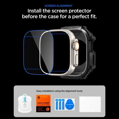 9. Spigen Rugged Armor Case + 9H Tempered Glass for Apple Watch Ultra 49mm - Matte Black