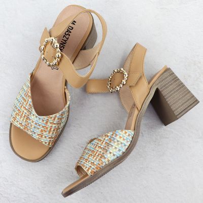 3. Women’s Beige Woven Block-Heel Sandals M.Daszyński MR24125-4