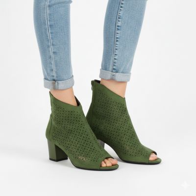 5. Women's open-toe green ankle boots M.Daszyński MR1954-23