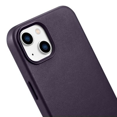 9. iCarer Case Leather Cover Case for iPhone 14 Dark Purple (WMI14220705-DP) (MagSafe Compatible)