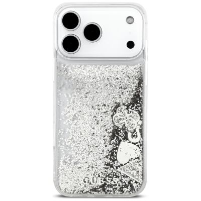 3. Guess Liq case. Glitter Charms for iPhone 17 Pro Max - silver