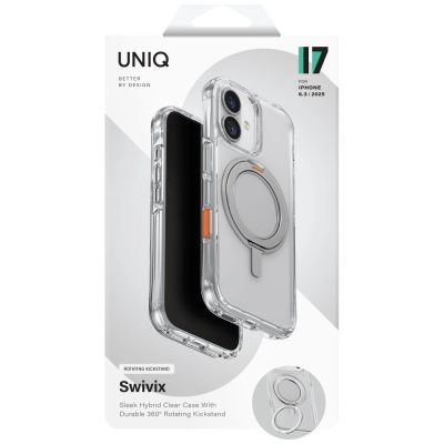 6. Uniq Swivix 360 Rotating Kickstand Case for iPhone 17 - Transparent