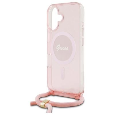 5. Guess Crossbody Cord Script MagSafe iPhone 16 Case - Pink