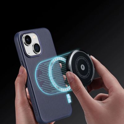 10. Dux Ducis Naples case for iPhone 14 Plus magnetic leather case MagSafe blue
