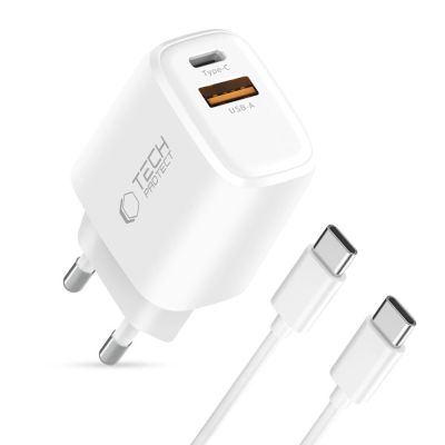 2. Tech-Protect NCA45W-GAN 2-Port 45W Wall Charger with USB-C Cable - White