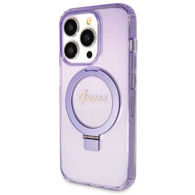 2. Guess Ring Stand Script Glitter MagSafe case for iPhone 14 Pro - purple