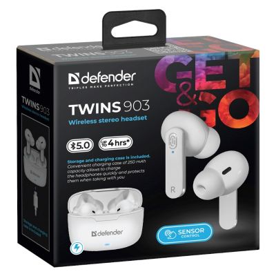 6. DEFENDER BLUETOOTH TWINS 903 IN-EAR HEADPHONES WHITE 63903