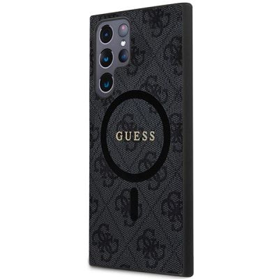 2. Guess 4G Collection Leather Metal Logo MagSafe Case for Samsung Galaxy S24 Ultra - Black