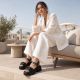 8. Women's leather sandals on a platform with decoration, black Vinceza 26-79611