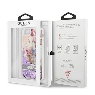 8. Guess Flower Liquid Glitter case for iPhone SE 2022 / SE 2020 / 7 / 8 - purple