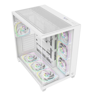 3. RAMPAGE PC Case with Tempered Glass SEALITE 7X, 7 ARGB PWM Fans, WHITE