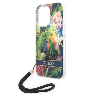 5. Guess GUOHCP14LHFLSB iPhone 14 Pro 6.1 "blue / blue hardcase Flower Strap
