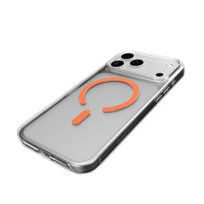 8. Puro Lite Mag TPU+PC Case Compatible with MagSafe for iPhone 17 Pro - Transparent with Orange Ring