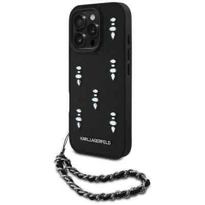 Karl Lagerfeld Saffiano Crystals w/Chain iPhone 16 Pro Max Case - Black