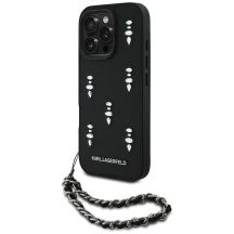 Karl Lagerfeld Saffiano Crystals w/Chain iPhone 16 Pro Max Case - Black