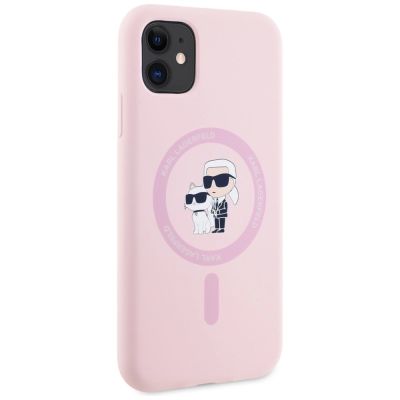 4. Karl Lagerfeld Silicone Karl&Choupette MagSafe iPhone 11 Case - Pink