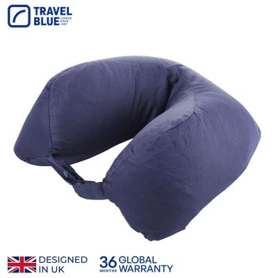 3. TRAVEL BLUE CRESCENT-SHAPED TRAVEL PILLOW WITH NATURAL GOOSE FEATHERS