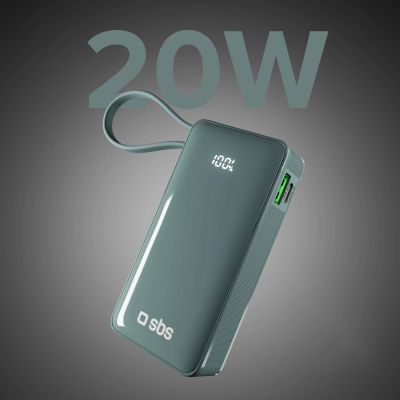 4. Powerbank SBS 10000 mAh 20W with built-in USB-C cable and digital display - gray