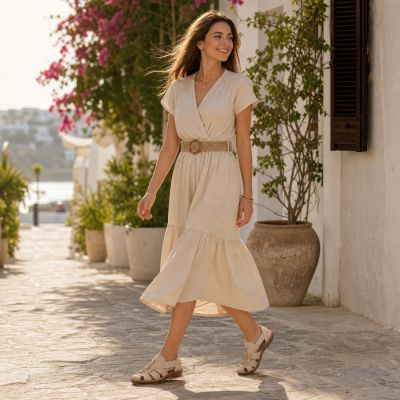 9. Beige women's leather sandals Rieker M1679-60