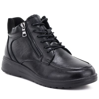 Women’s black leather wedge ankle boots with warm lining Potocki JE19502