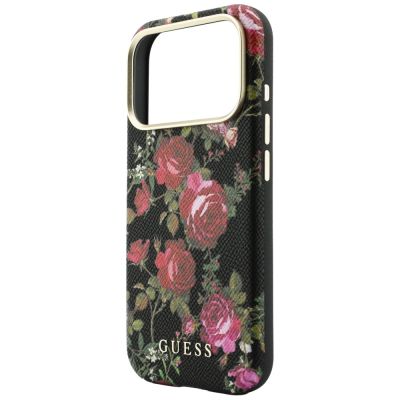 6. Guess Blossom Roses Print MagSafe Case for iPhone 18 Pro / 17 Pro – Black