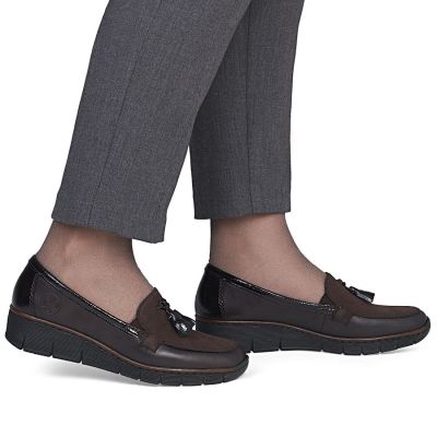 6. Rieker 53771-25 women's leather wedge shoes, comfortable brown