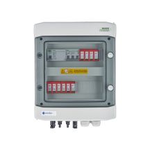 DCAC hermetic IP65 EMITER connection switchboard with Dehn 1000V DC surge arrester type 2, 2 x PV string, 2 x MPPT // Dehn AC limiter type 2, 10A 3-F, RCD type A 40A/300mA