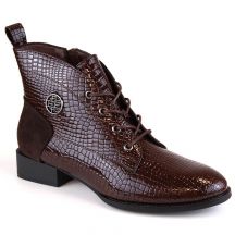 Filippo W PAW478B brown patent leather ankle boots with insulated crocodile skin