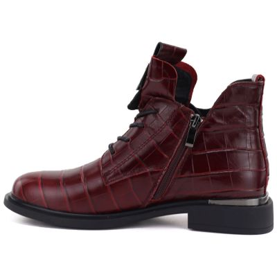 3. Red Crocodile-Effect Leather Ankle Boots for Women Vinceza 86453
