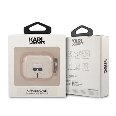 3. Karl Lagerfeld Glitter Karl's Head Case for AirPods 3 - Gold