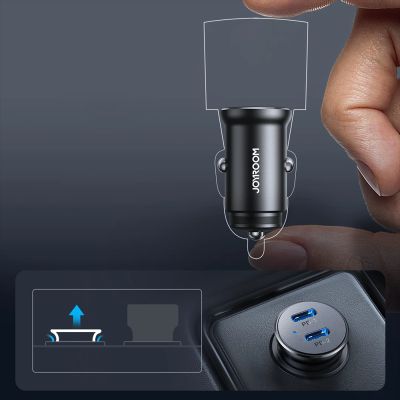 12. Joyroom JR-CCN06 30W 2x USB-C Metal Mini Car Charger - Black