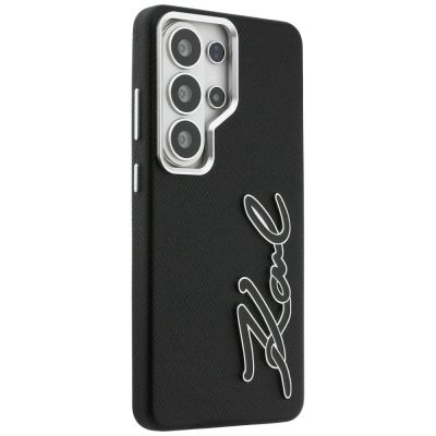 4. Karl Lagerfeld Grained Signature Metal Resin Logo Case for Samsung Galaxy S26 Ultra - Black