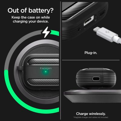 18. Spigen Rugged Armor Case for Apple AirPods Pro 1 / 2 - Matte Black